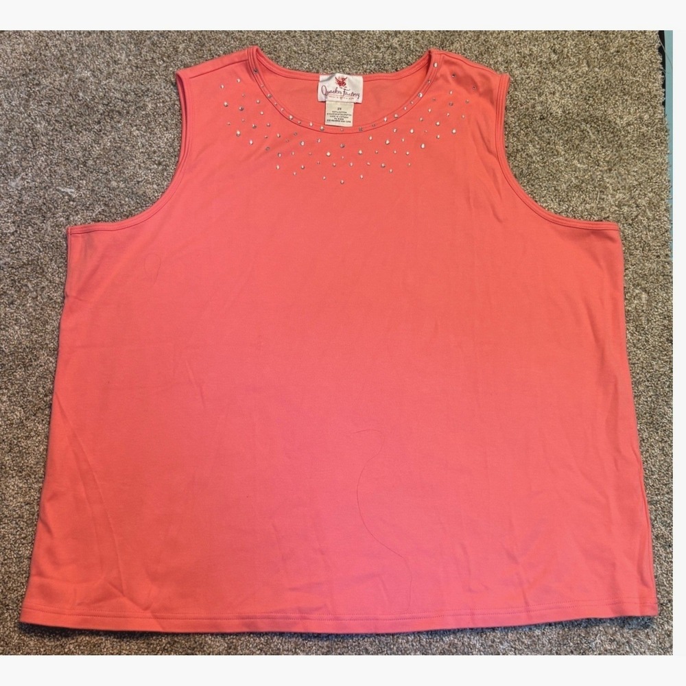 Quacker Factory Sleeveless Top Size 2X Womens Coral Rhinestones Sparkle Cotton - Picture 4 of 8